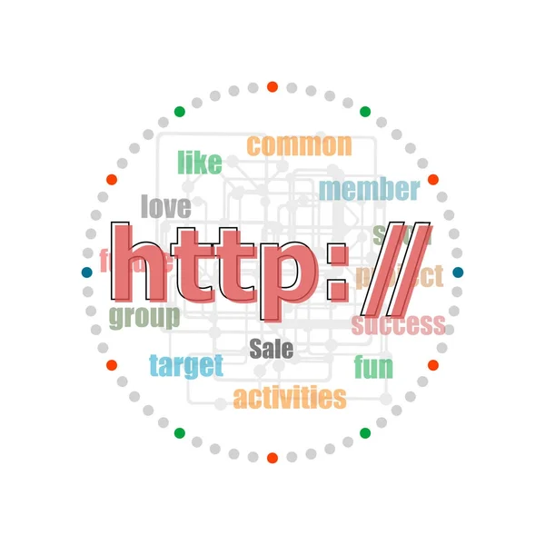 テキストのhttp 。ウェブデザインの概念です。関連用語の異なる単語のコラージュ — ストック写真
