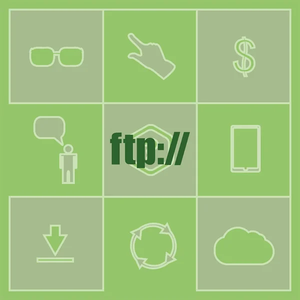 FTP-tekst. Global communicatieconcept. Pictogram en knop set — Stockfoto