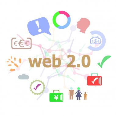 Web metin. Web tasarım konsepti. Satır simgeler ve arka plan üzerinde kelime tipografi kümesi. Yaratıcı çözüm kavramı