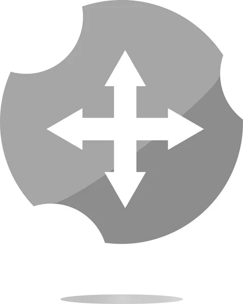 Flèche placée sur l'icône web (bouton). Panneau tendance style plat isolé sur fond blanc — Photo