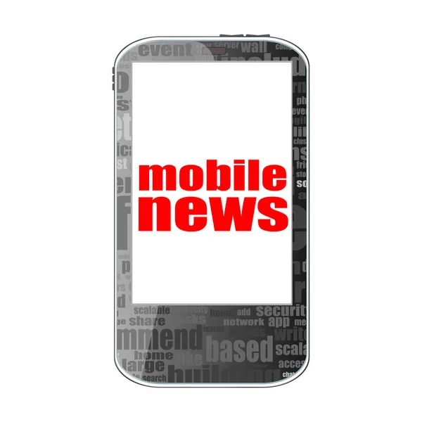 Il concetto di notizie. smartphone con testo notizie mobili in mostra. Cellulare isolato su bianco — Foto Stock