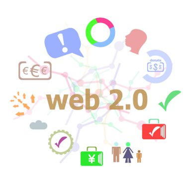 Web metin. Web tasarım konsepti. Satır simgeler ve arka plan üzerinde kelime tipografi kümesi. Yaratıcı çözüm kavramı