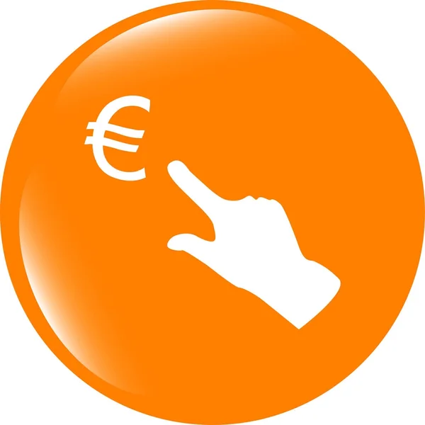 Europäischer Euro und Menschen Hand auf Web-Symbol isoliert auf weißem Hintergrund — Stockfoto