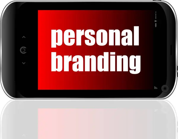 Reclame concept. Smartphone met tekst Personal Branding op display — Stockfoto