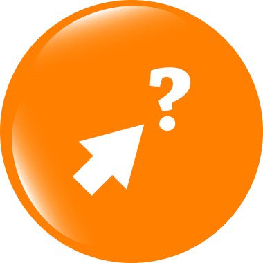 ok ve soru işareti olan bilgisayar düğmesi, beyaz üzerine izole edilmiş ağ simgesi