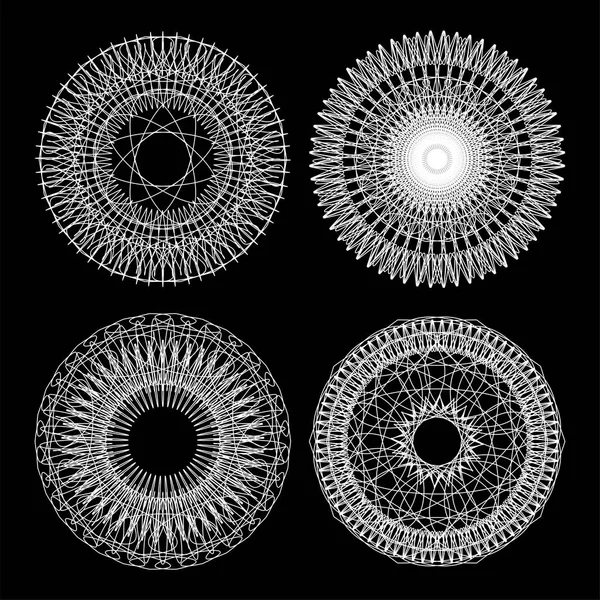 Guillochlu ayarlayın. Siyah ve beyaz daire dantel süs süs geometrik desen yuvarlak — Stok fotoğraf