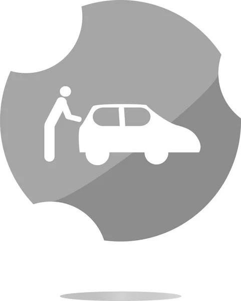 Man and car on web icon (button) isolated on white — Stock Photo, Image