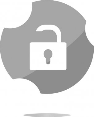 Beyaz arkaplan üzerinde izole edilmiş parlak kilit düğmesini aç