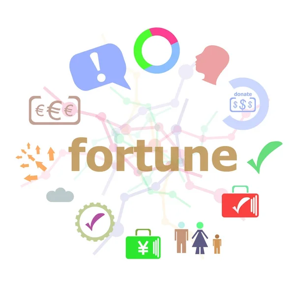 Text Fortune. Business concept . Set of line icons and word typography on background. Creative solution concept — Stock Photo, Image