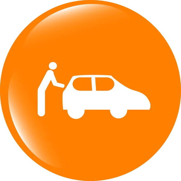 Man and car on web icon (button) isolated on white — Stock Photo, Image