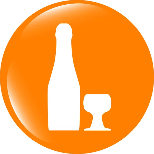 Значок с бутылкой и чашкой, веб-кнопка изолирована на белом — стоковое фото
