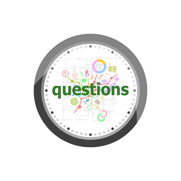 Text Questions on digital background. Education concept . Set of modern flat design concept icons for internet marketing. Watch clock isolated on white background — Stock Photo, Image