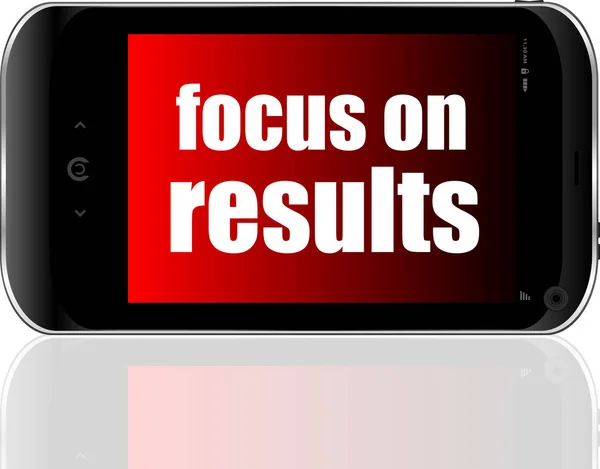 Life style concept. text focus on results . Detailed modern smart phone — Stock Photo, Image