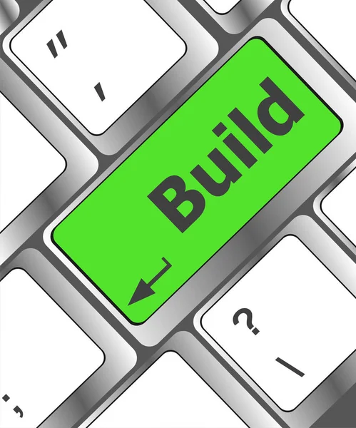 Concepto de construcción: teclado de la computadora con la palabra Construir en el fondo del botón Enter, renderizado 3D — Foto de Stock