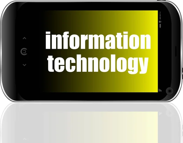 Tecnología de la información de texto. Concepto de negocio. Teléfono inteligente moderno detallado —  Fotos de Stock
