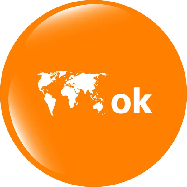 Ok palabra con mapa del mundo en signo icono web. botón web — Foto de Stock