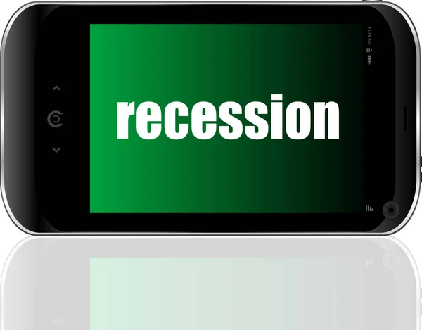 Business concept. words recession . Detailed modern smartphone — Stock Photo, Image