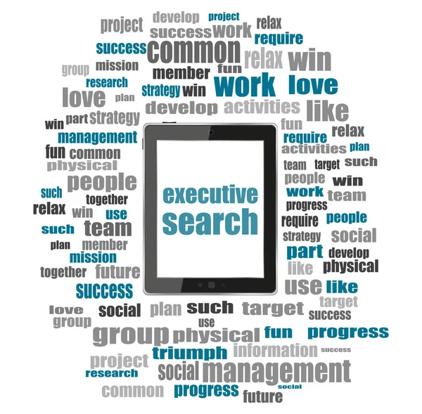Búsqueda ejecutiva de texto. Concepto de gestión. collage de palabras con tableta pc — Foto de Stock