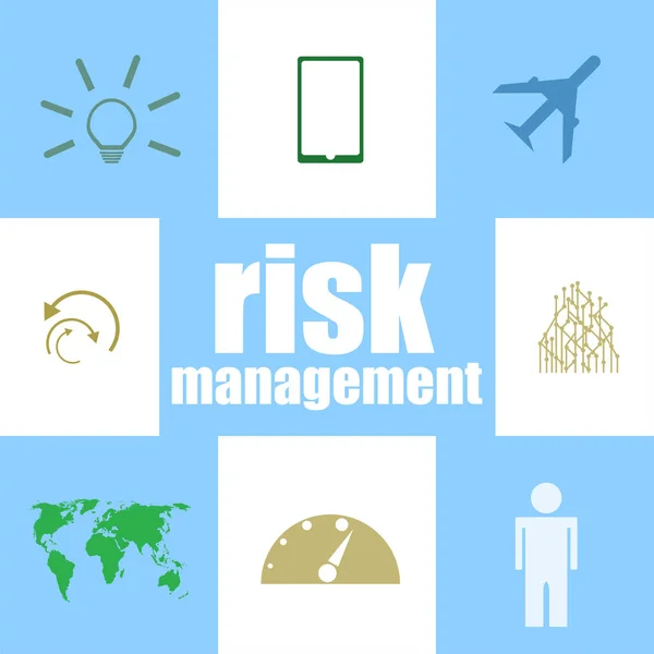 Texto Gestión de riesgos. Concepto de negocio. Elementos infográficos. Set de iconos —  Fotos de Stock