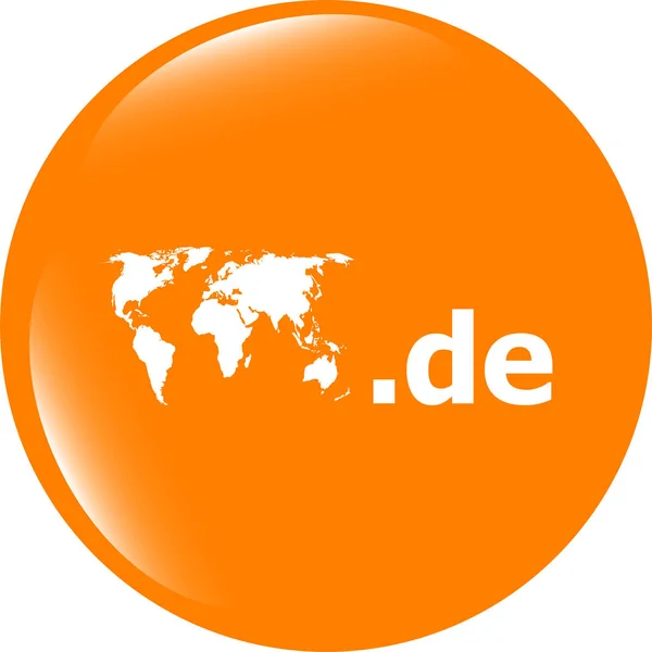 Teckenikonen för domän DE. Toppdomänsymbol på internet med världskarta — Stockfoto