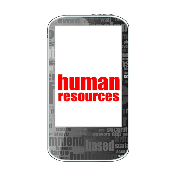Ledningskoncept Texten Mänskliga Resurser Detaljerad Modern Smartphone Isolerad Vitt — Stockfoto
