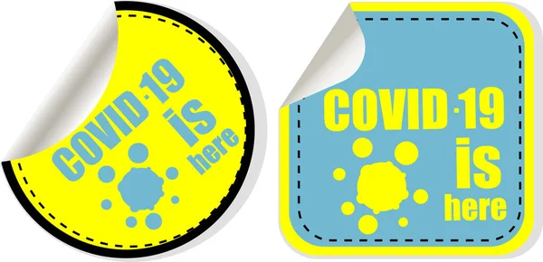 Coronavirus Covid Sticker Covid Here Caution Warning Sign Information Coronavirus — Stock Photo, Image