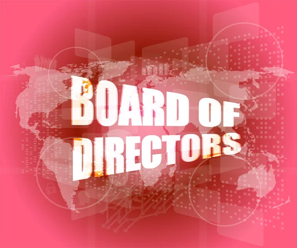 board of directors words on digital screen background with world map