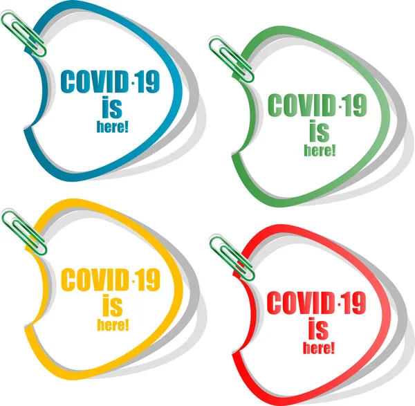 Coronavirus Covid Sticker Covid Here Caution Warning Sign Information Coronavirus — Stock Photo, Image