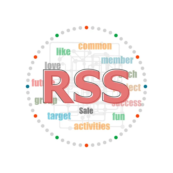 文字Rss 网页设计的概念 具有不同关联术语的字汇拼贴 — 图库照片