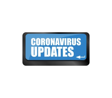 Tuşlu bilgisayar klavyesi ve Coronavirus Güncellemeleri mesajı. Coronavirus hastalığı COVID-19