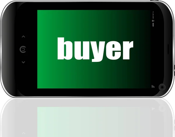 Text Buyer Business Concept Detailed Modern Smartphone — Stock Photo, Image