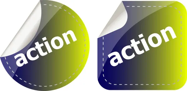 Action Stickers Set Icon Button Isolated White — Stock Photo, Image