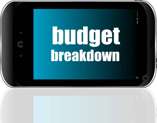 Business Concept Words Budget Breakdown Detailed Modern Smartphone — Stock Photo, Image