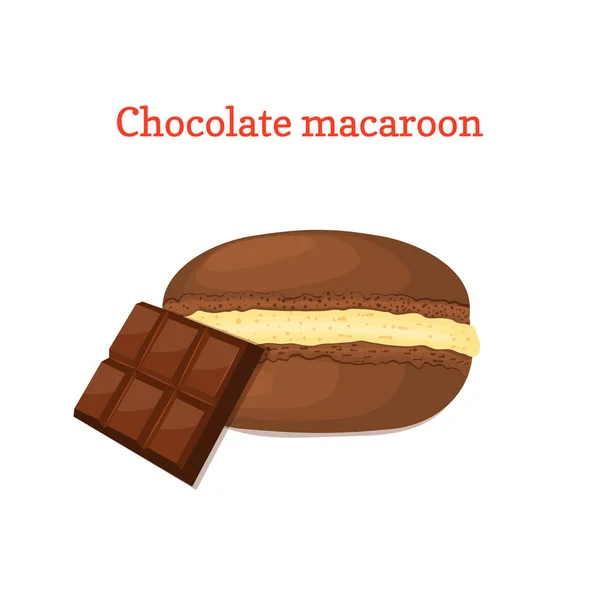 Vektorové ilustrace vynikající francouzský dezert. Makronky čokoláda se smetanou. Macaron sladkost izolovaných na bílém pozadí do menu návrh balení cukrářské zdobení — Stockový vektor