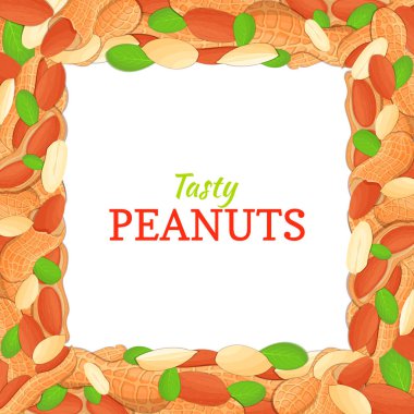 Kare kare lezzetli fıstık somun oluşur. Vektör kartı çizim. Fındık, fıstık meyve kabuğu, Bütün, kabuklu, yaprakları tasarım sağlıklı gıda, ambalaj için seyir iştah açıcı yemek listesi