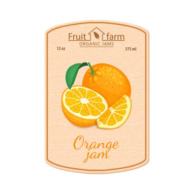 Vektör portakal reçeli etikel. Tropikal turuncu meyveler bileşimi. Portakal reçeli, meyve marmelat, meyve suyu, smoothies ile bir kavanoz için bir etiket tasarımı. Bir retro tarzı ile doku tasarımınız için etiket.