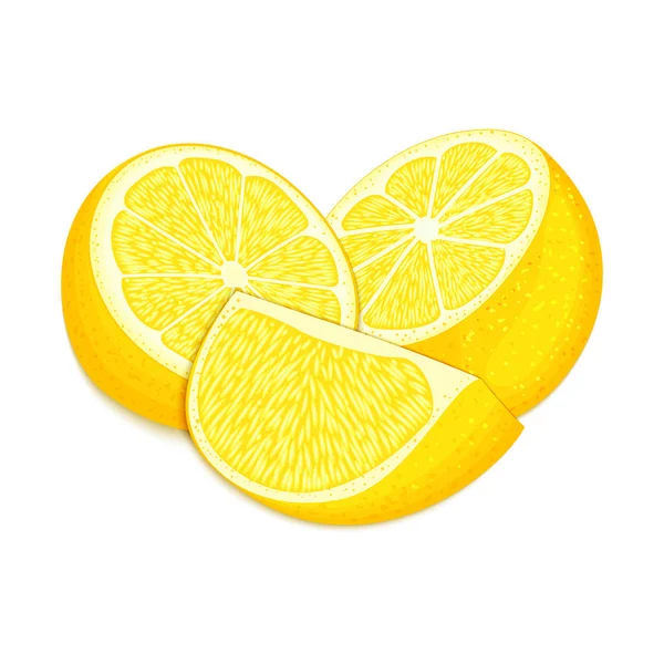 Vector composition of a citrus lemon fruits. Yellow lemon whole and cut . Group of tasty ripe tropical fruit, designer elements for packaging juice breakfast health food, tea. — Stock Vector
