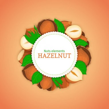 Yuvarlak beyaz çerçeve fındık oluşur. Vektör kartı çizim Fındık ceviz.