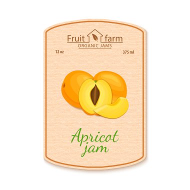 Vektör kayısı reçeli etikel. Turuncu kayısı meyve kompozisyonu.