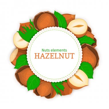 Yuvarlak beyaz çerçeve fındık oluşur. Vektör kartı çizim Fındık ceviz.