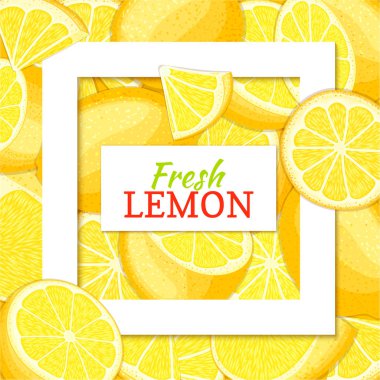 Beyaz kare ve dikdörtgen etiket narenciye limon arka plan üzerinde kare. Vektör kartı çizim.