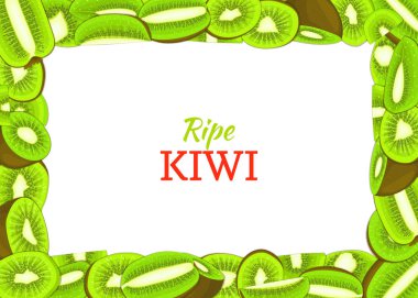 Dikdörtgen yatay çerçeve yeşil kivi meyvesi oluşur. Vektör kartı çizim.