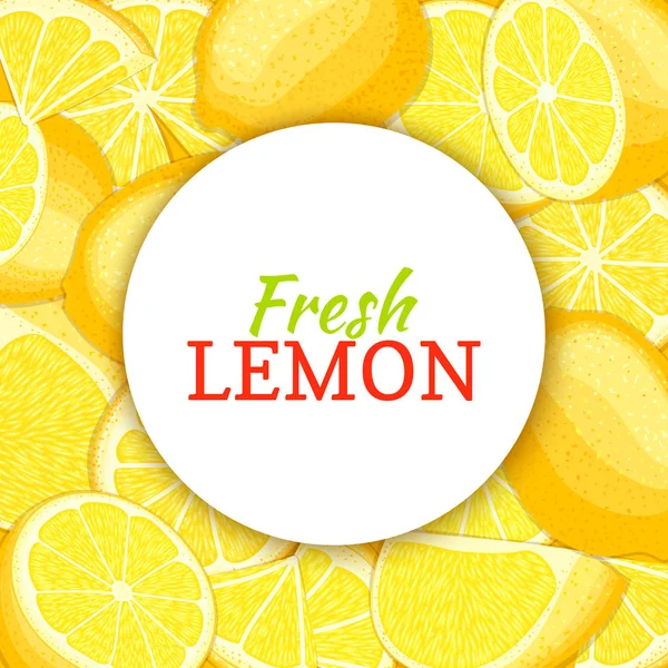 Etichetta bianca rotonda su fondo limone agrumi. Illustrazione scheda vettoriale . — Vettoriale Stock