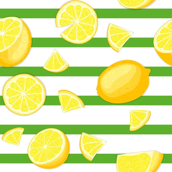 Maturo succoso limone tropicale striato sfondo senza cuciture. Illustrazione scheda vettoriale . — Vettoriale Stock