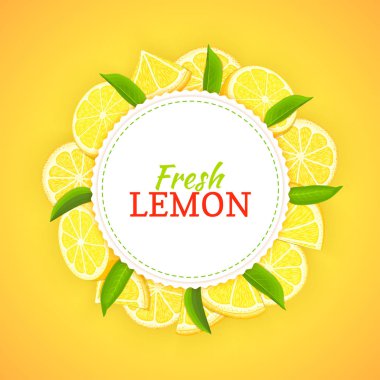 Renkli çerçeve lezzetli tropikal limon meyve ve yapraklar oluşur. Vektör kartı çizim.