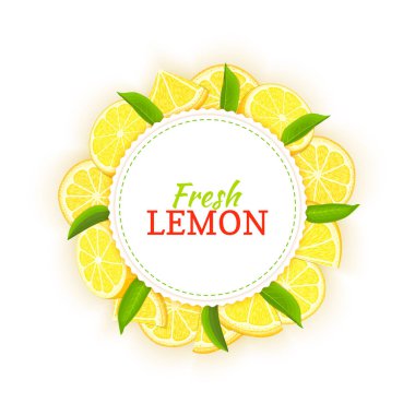 Renkli çerçeve lezzetli tropikal limon meyve ve yapraklar oluşur. Vektör kartı çizim.