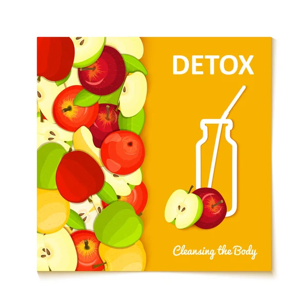 Silueta de una botella con una paja, fruta madura de manzanas. Ilustración de la tarjeta vectorial . — Vector de stock