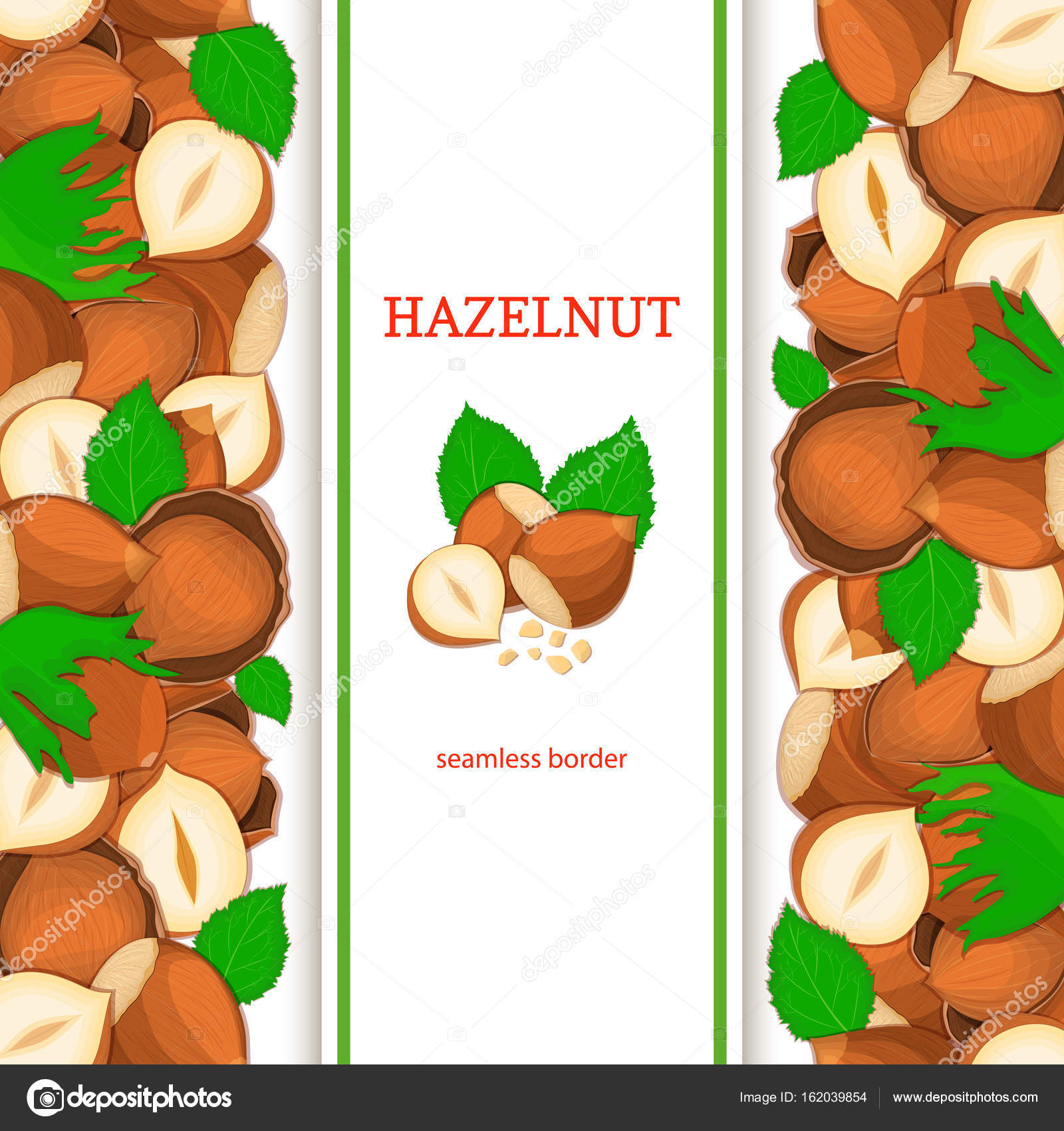 Borde vertical sin costura de avellana. Ilustración vectorial con  composición de una deliciosa fruta de nuez, image size:963x1024