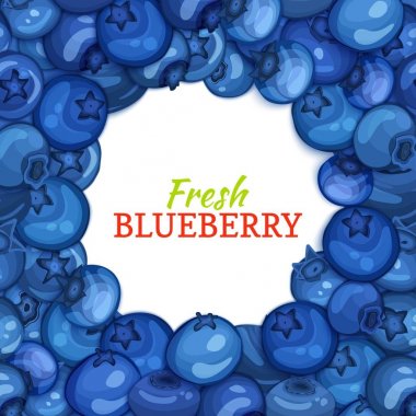 Renkli çerçeve lezzetli blueberry oluşur. Vektör kartı çizim. Berry taze ve sulu bilberry çerçeve tasarımı gıda ambalaj suyu Kahvaltı, kozmetik, çay için mavi, detoks diyet.