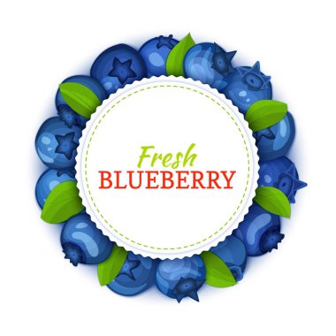 Lezzetli yaban mersini meyvesi oluşan renkli kare kart illüstrasyon vektör. Mavi bilberry taze ve sulu daire çerçeve tasarımı gıda ambalaj suyu kahvaltı kozmetik çay için detoks diyet